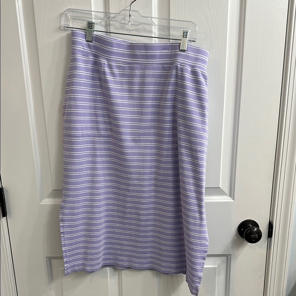Isaac Mizrahi Purple Ribbed Pima cotton Midi Pencil Skirt with pockets.
